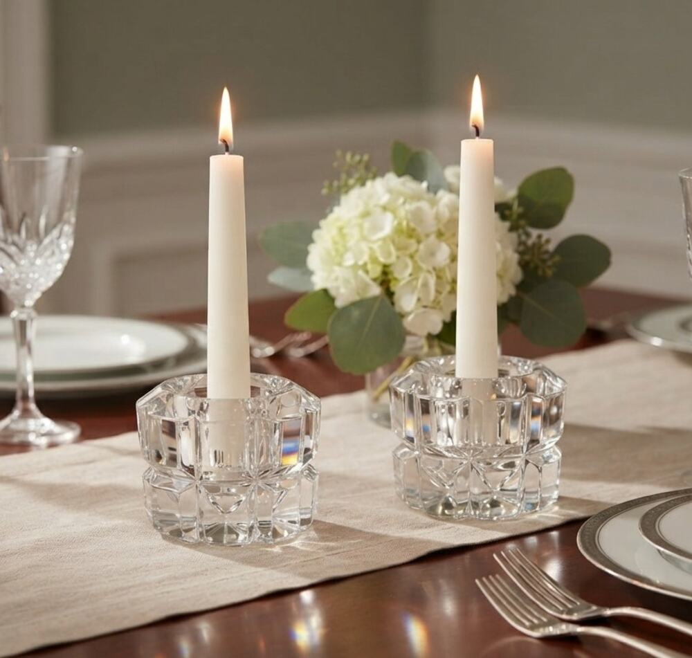 Godinger Clear Crystal Glass Diamante Votive Holder Pair Set of 2